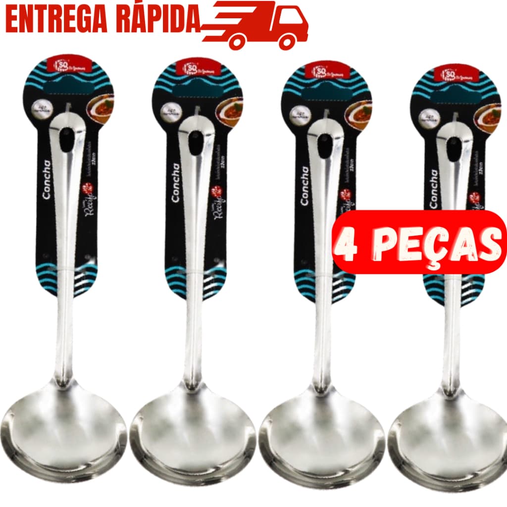 Kit 4 Concha De Feijão Sopa Caldo Molho Inox 23 Cm Utensílio De Cozinha Para Jantar Almoço Festas