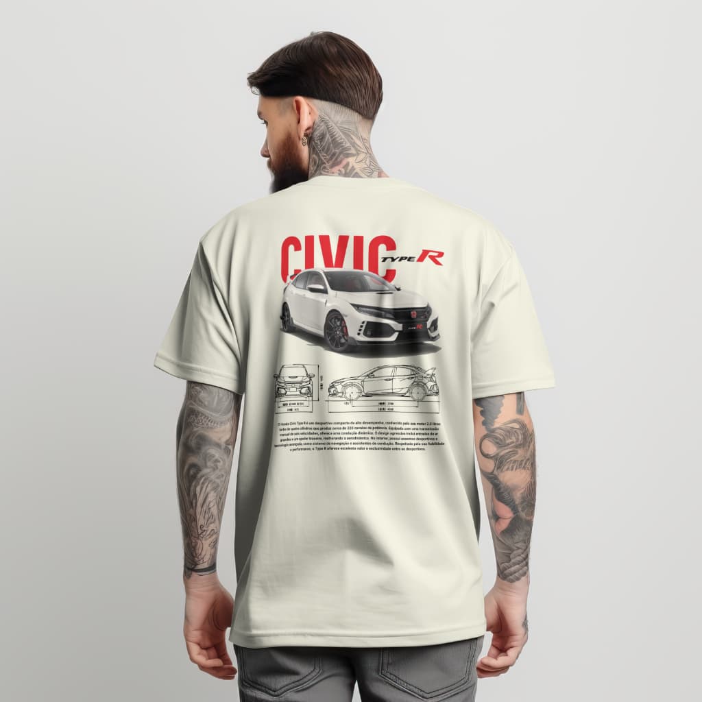 Camiseta Civic TypeR Oversized Streetwear Masculina Feminina camisa 100% Algodão Civic Carro
