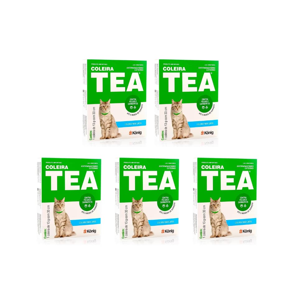 Coleira TEA GATO 33cm  Antipulgas e Carrapatos -  5 Unidades