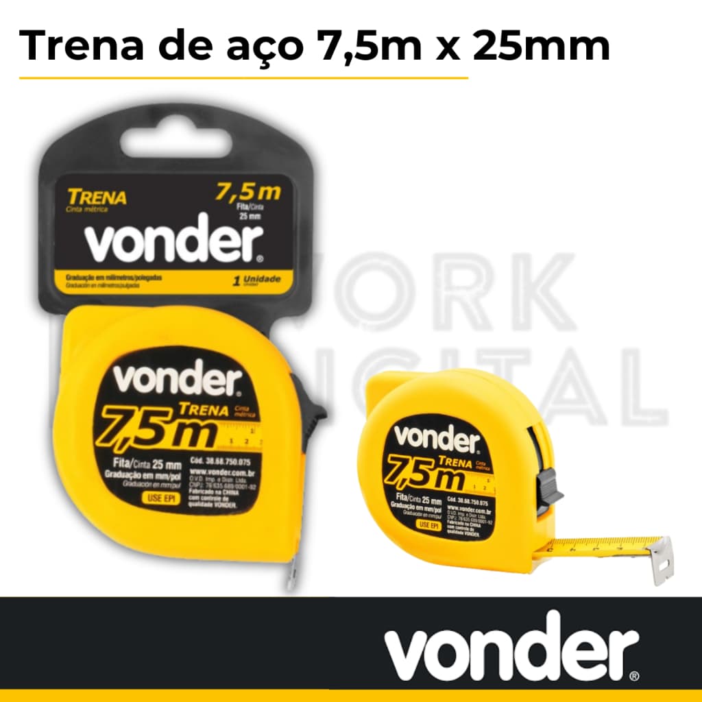 Trena de aço 7,5 m x 25 mm VONDER