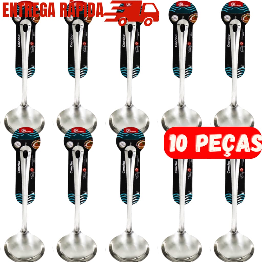 Kit 10 Concha De Feijão Sopa Caldo Molho Inox 23 Cm Utensílio De Cozinha Para Jantar Almoço Festas