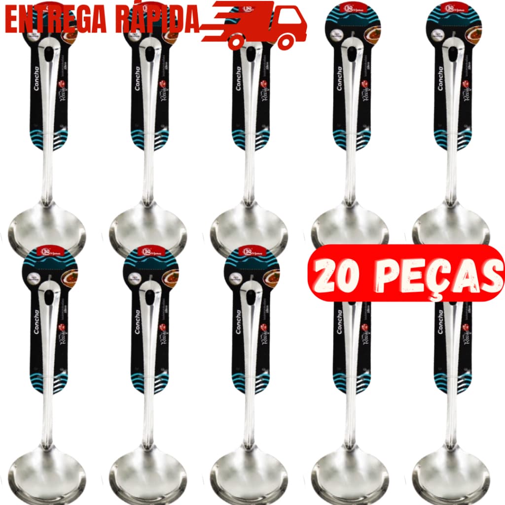 Kit 20 Concha De Feijão Sopa Caldo Molho Inox 23 Cm Utensílio De Cozinha Para Jantar Almoço Festas