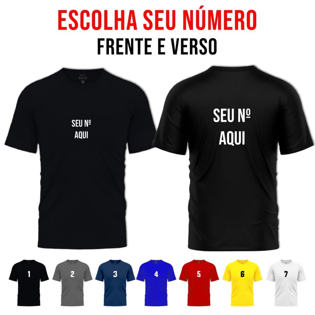 Camisa Masculina Camiseta Futebol Dry Fit Academia Treino - FRENTE E VERSO -  ESCOLHA SEU NÚMERO