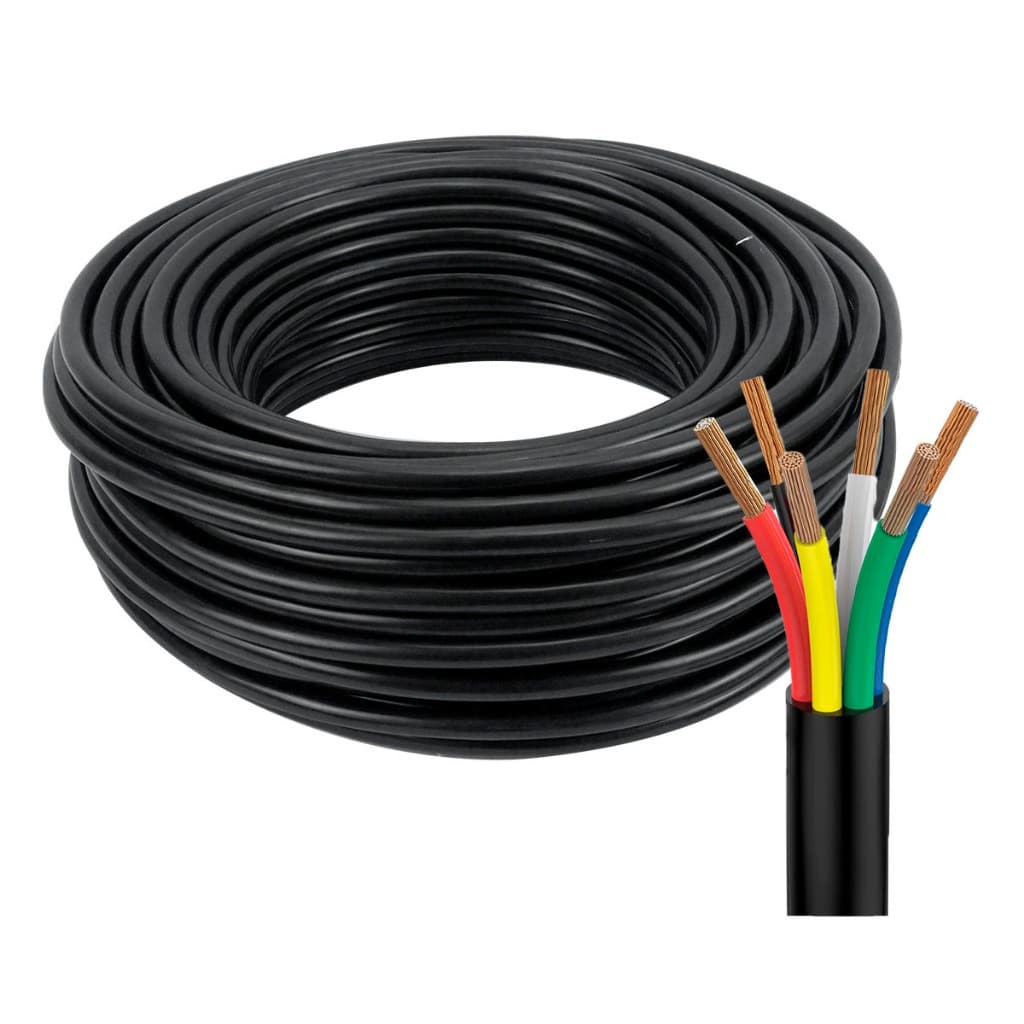 Cabo PP 6 Vias 5 Metros Instalação Automotiva Caminhões Reboque Carretinha 100% Cobre Seção 1mm²