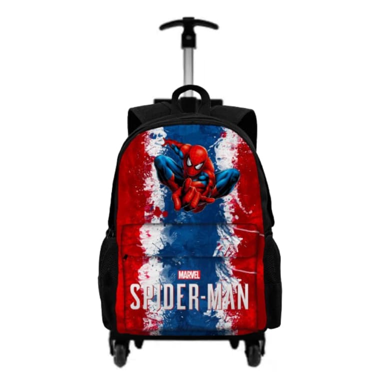 Mochila Homem Aranha Bolsa Escolar Infantil Com Rodinha Ajustável Reforçada Material Nylon Unissex