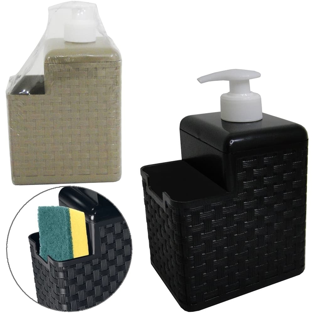 DISPENSER PORTA DETERGENTE / ESPONJA DE PLASTICO RATTAN 600ML 18X10,5X8CM