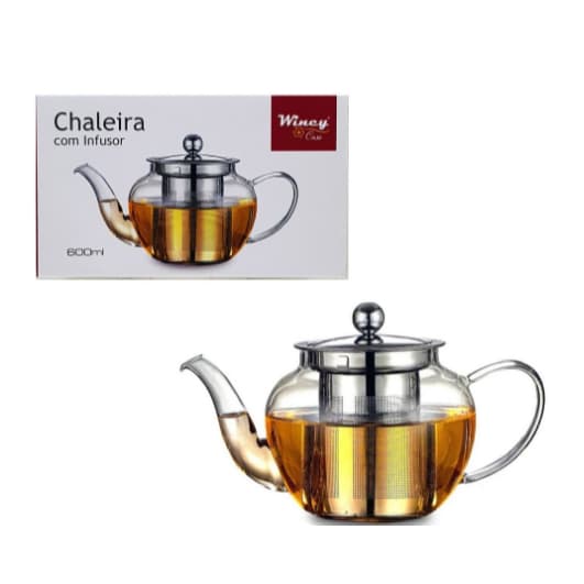 Chaleira Bule de Vidro com Infusor 600ml Tampa Inox- Wincy