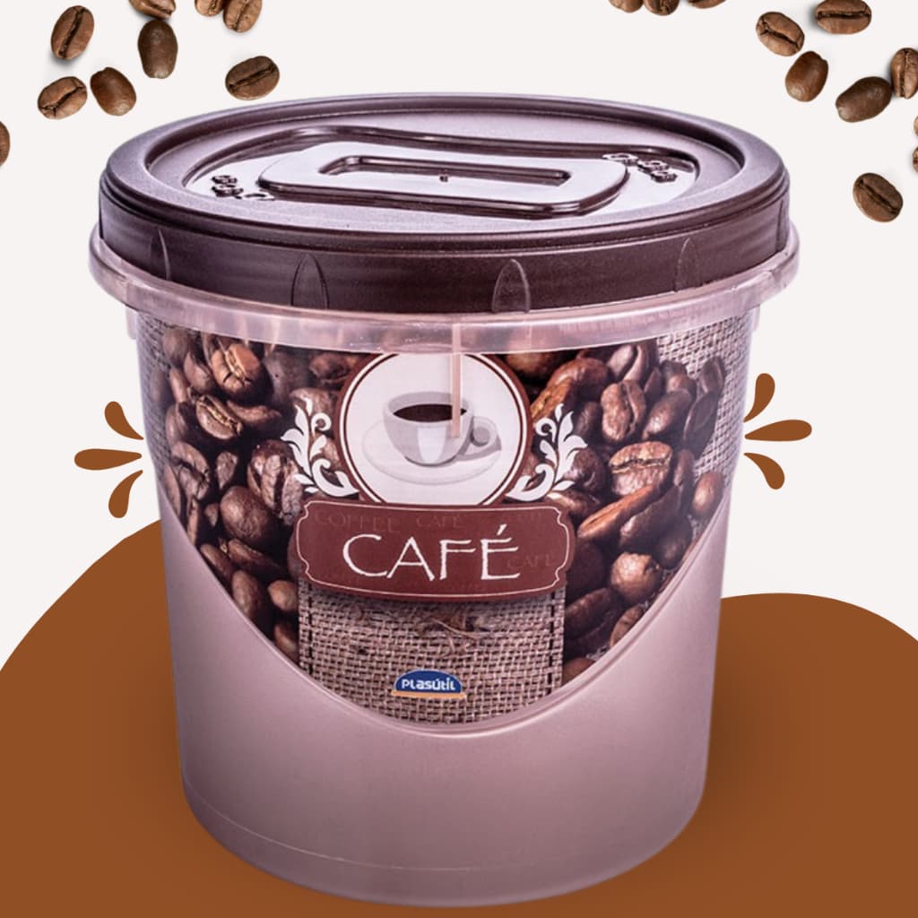 Pote organizador de café Tampa de rosca 1,8 litros Plasútil Alta qualidade Fechamento hermético Preservação do aroma Frescor do café Durabilidade Segurança alimentar Armazenamento de grãos Armazenamento de açúcar Armazenamento de farinhas Despensa organiz