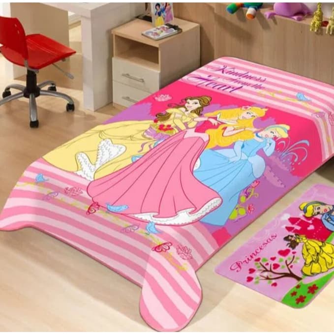 Manta de Microfibra Soft Light Solteiro 1,50m x 2,20m - Jolitex - Princesas - Mickey