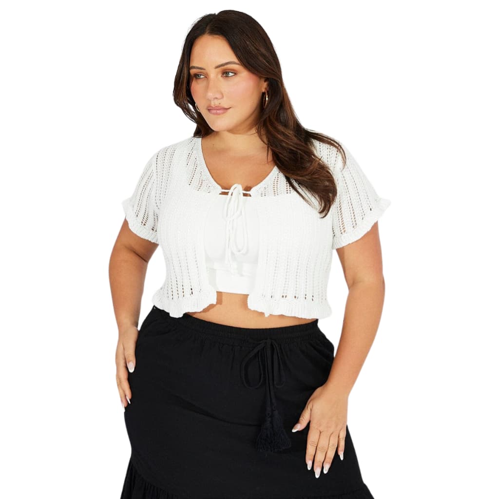 Blusa Cropped Plus Size Feminina Bolero Tricot Verão Cordão