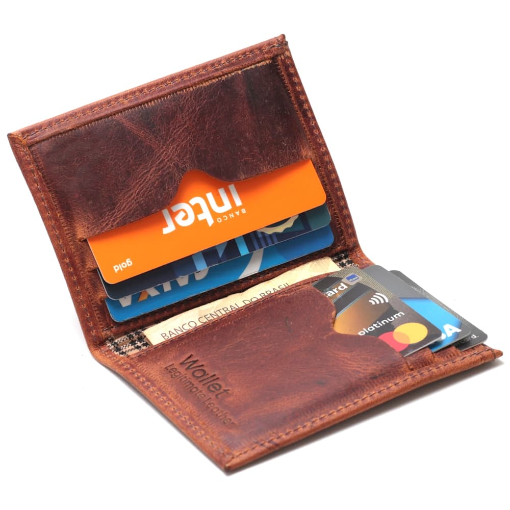 Mini carteira masculina porta cartão fina slim porta cnh pequeno de couro caramelo preto e café