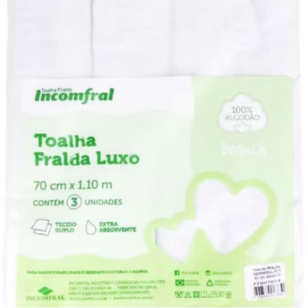 Toalha Luxo 100% Algodão 70cmX1,10m Tecido Duplo, Enxoval, Toalha Fralda de Pano