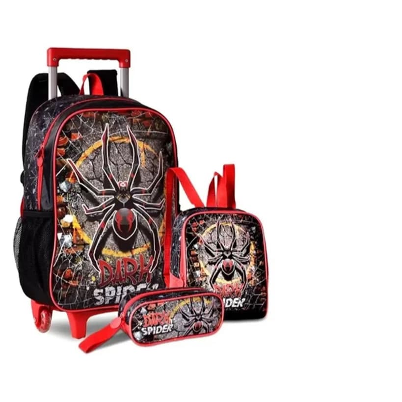 Kit Mochila Escolar Infantil Menino de Rodinhas Bolsa Resistente Impermeável Com Lancheira e Estojo
