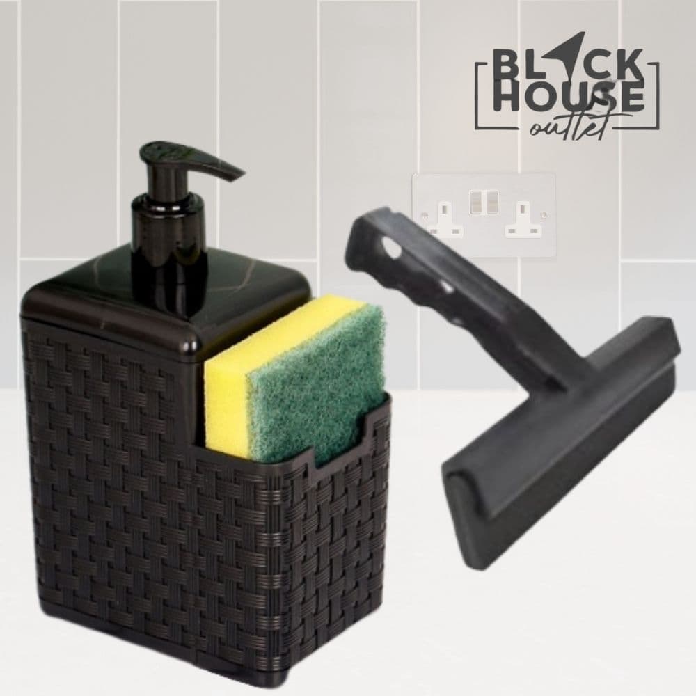 Porta Detergente Sabão Dispenser 2 em 1 Com Suporte Para Bucha Esponja e Rodo