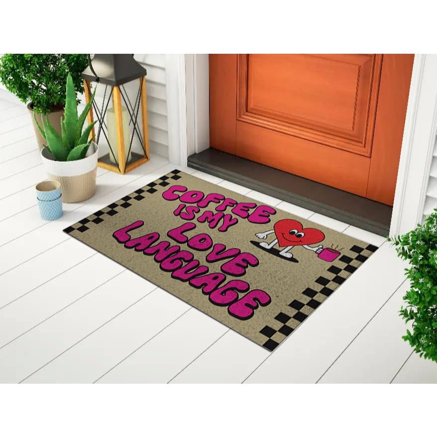 Tapete Capacho Divertido Para Porta Frase coffee is my love language Ca882