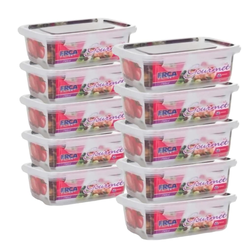 Kit 10 Marmitas Fitnnes 750 Ml Freezer e Microondas Potes Plásticos com Trava Grande