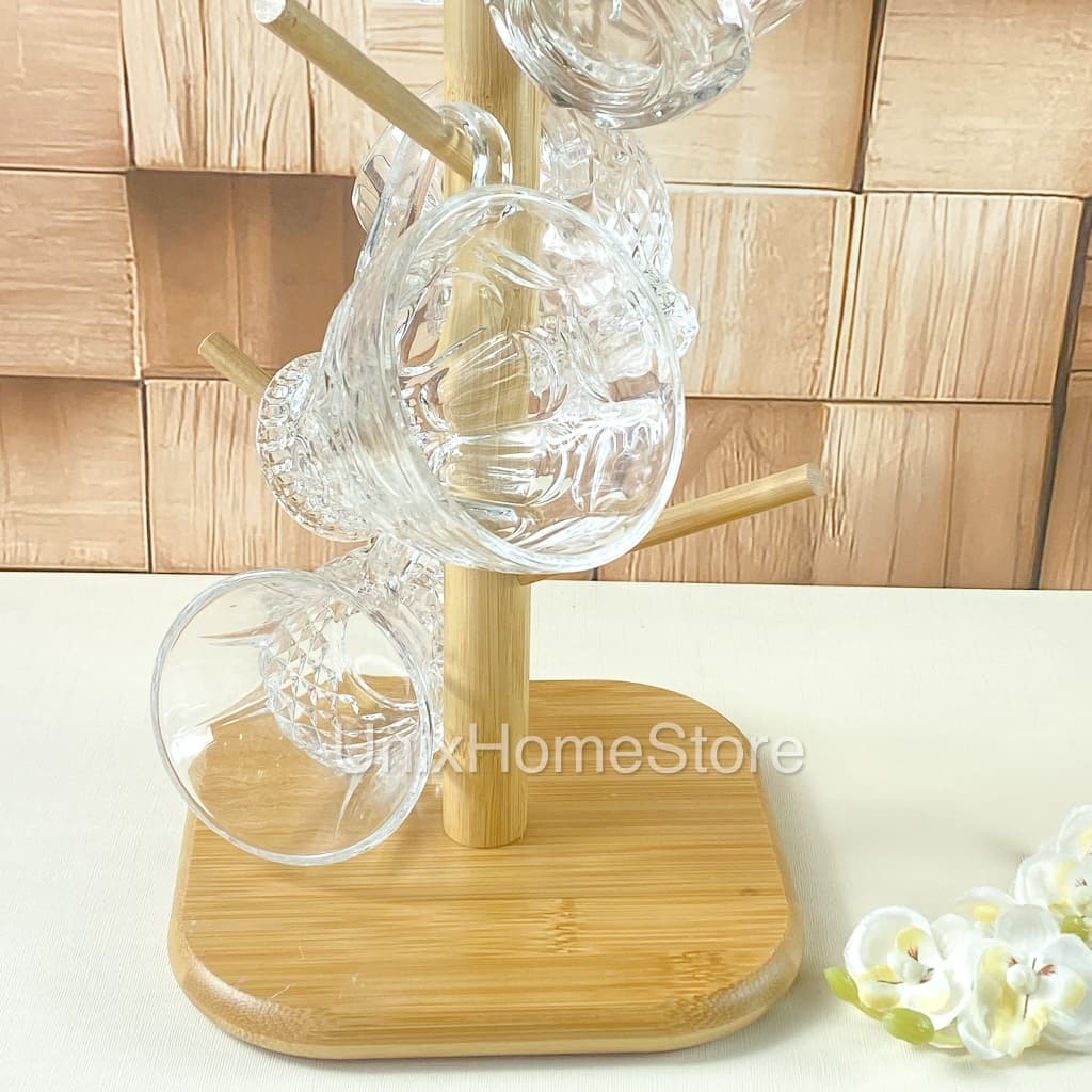 Suporte Organizador Escorredor Bambu Resistente Porta Xícara Copo Caneca Casa Cozinha Mesa Posta