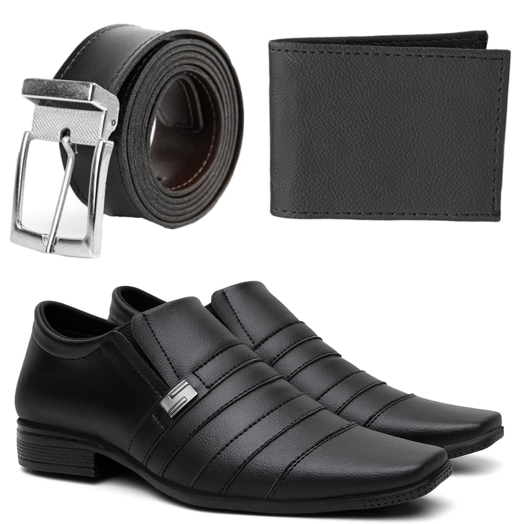 Kit Sapato Social Masculino Detalhe Metal Bico Quadrado Conforto  Promoção