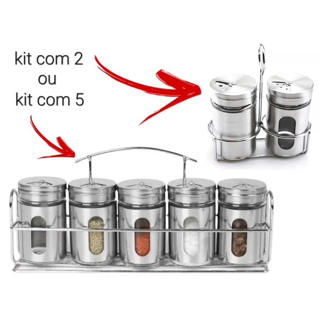 Kit Porta Tempero Saleiro Paliteiro Condimento Inox Suporte Casa Restaurante Lanchonete