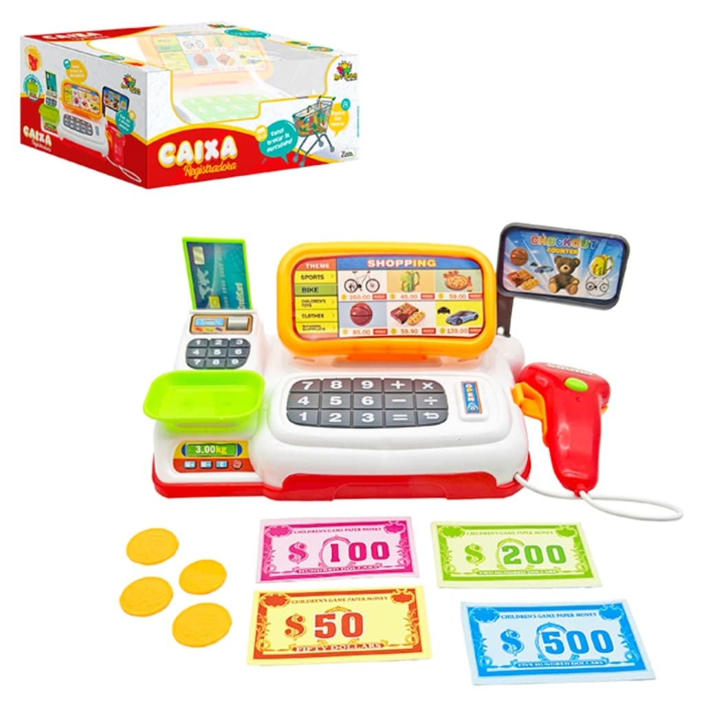 Brinquedo Caixa Registradora Mini Infantil Mercado Acessórios e Som