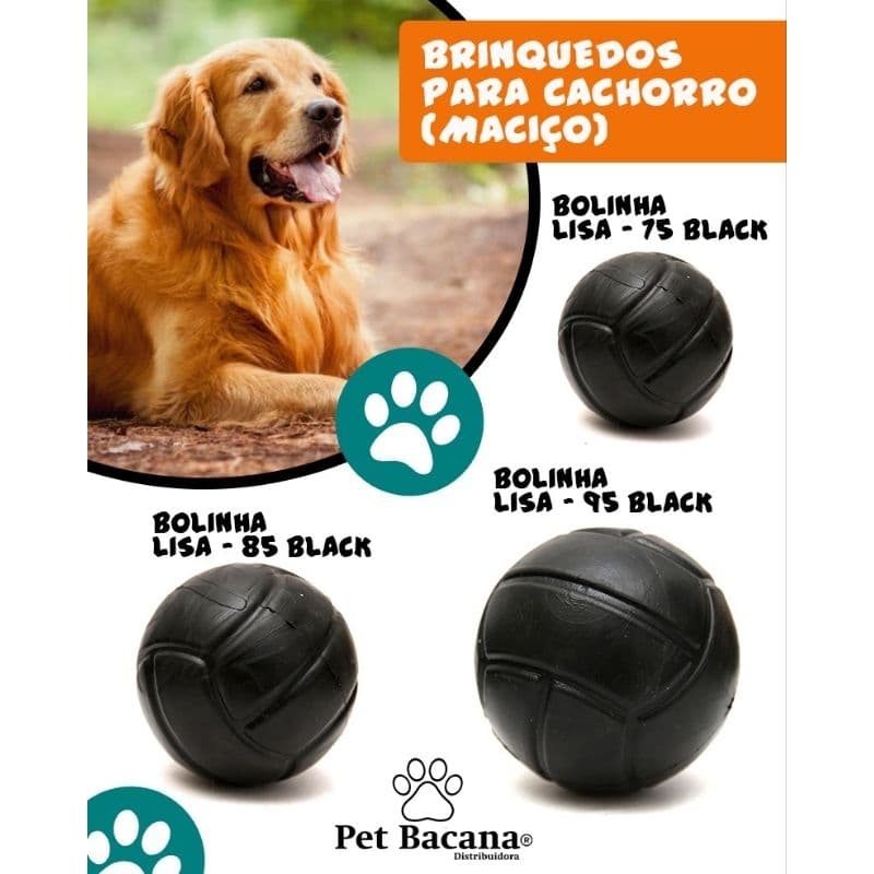 Bola Maciça Brinquedo para Cachorro Bolinha Lisa Dura Resistente Black 75mm, 85mm, 95mm