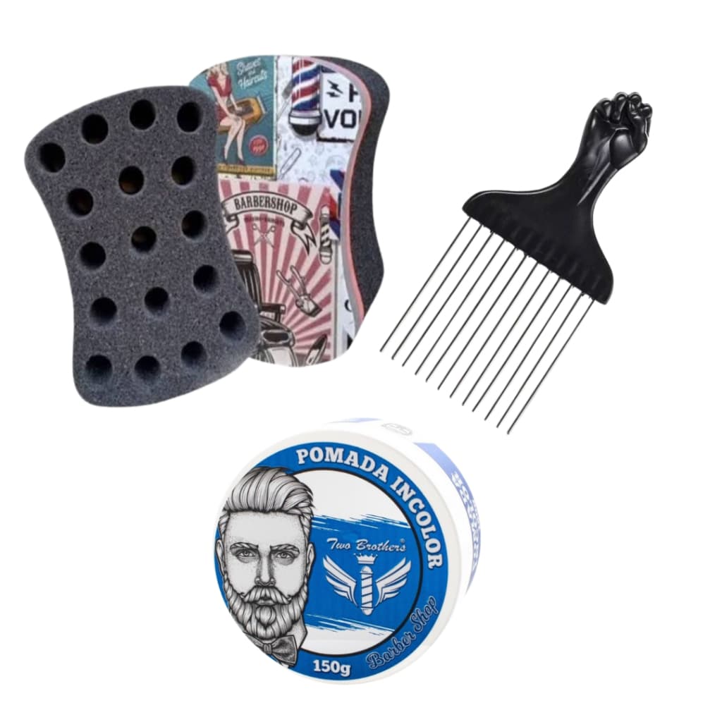 Kit Pente Garfo  para Cabelo Black Power Cera Modeladora Esponja Nudred Cera modeladora  para  Modelar seu cabelo