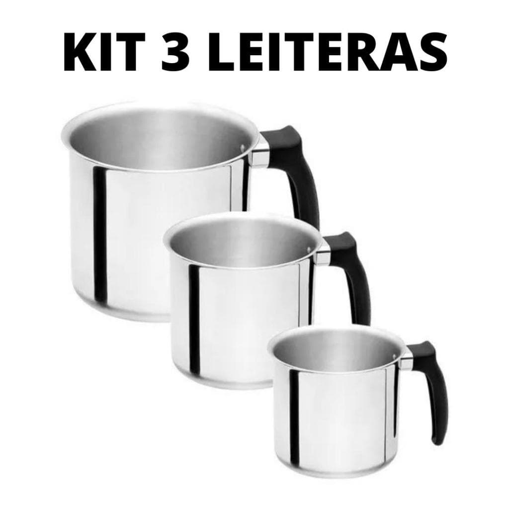 Kit 3 Leiteiras de Alumínio Polido Caneco/Canecão Nº 12/14/16 Cozinha p/ Fogão