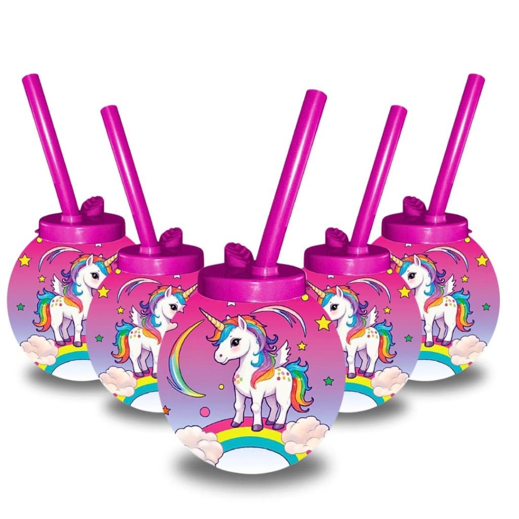 Kit 10 Copos Unicórnio com Canudo 300ml Festa Infantil Lembrancinha Decoracao