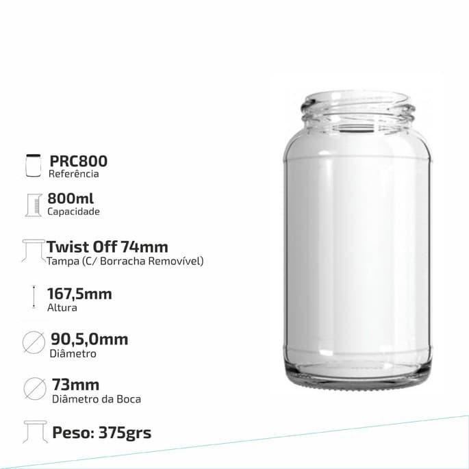24 Pote de Vidro Para Conserva Geleia Palmito 800ml AZ500 (SEM TAMPA)