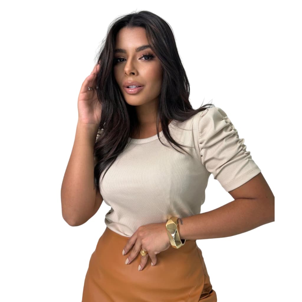 Blusa T Shirt Feminina Tecido Ribana Manga Princesa