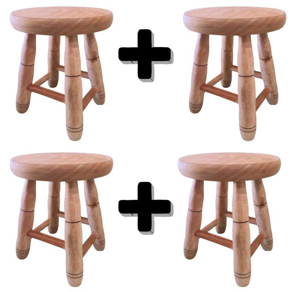 Kit 4 Banquinhos em madeira maciça pequeno 29 cm - Decorativo Banqueta Tamborete
