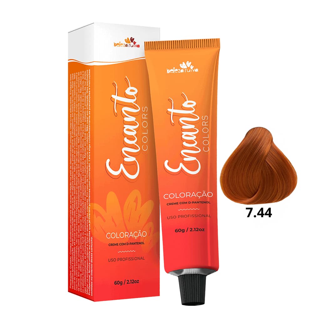 Beleza Ruiva Coloração Encanto Colors 7.44 Louro Médio Cobre Intenso - 60g