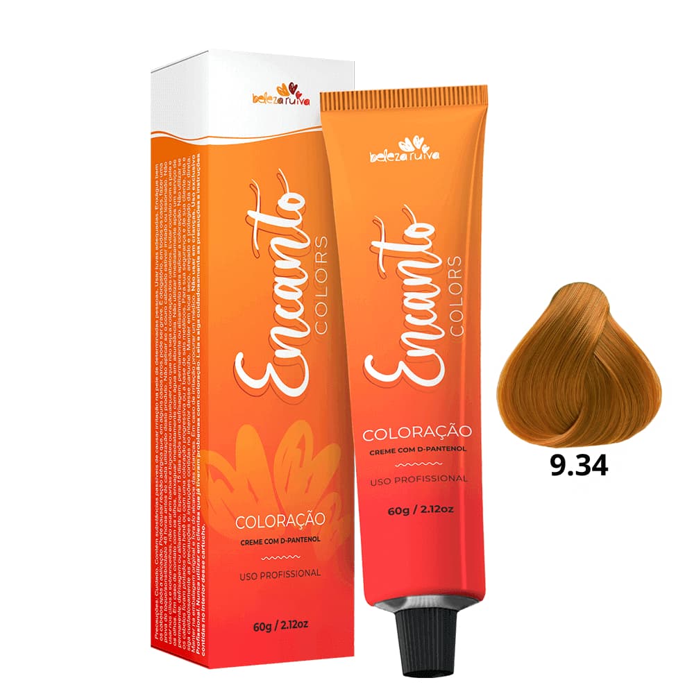Tinta Permanente Ruivo Cobre Claro Dourado 9.34 Louro Muito Claro 60g Beleza Ruiva Coloração Profissional