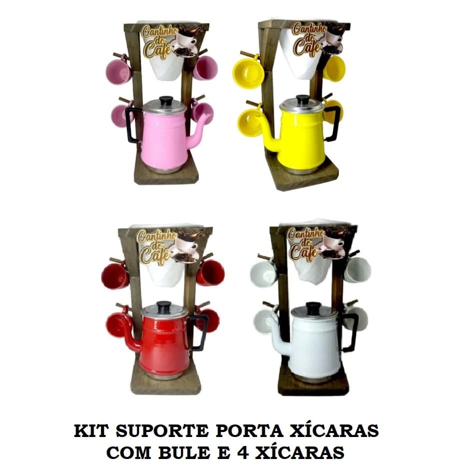 Kit Suporte de Café com Bule e 4 Xícaras