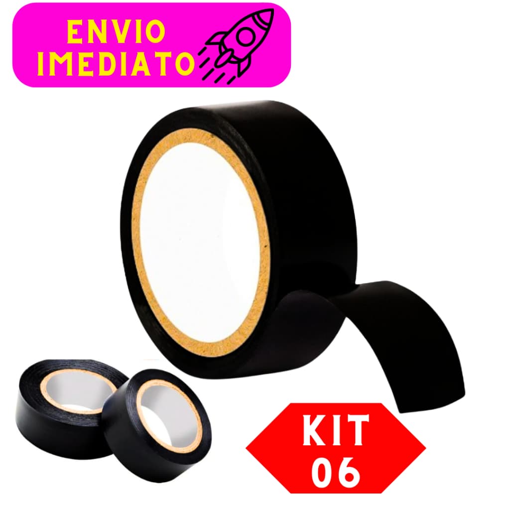 Kit 06 Fitas Isolantes Retardante de Chamas Antichamas Fita Preta 05 e 10 Metros Premium Resistente