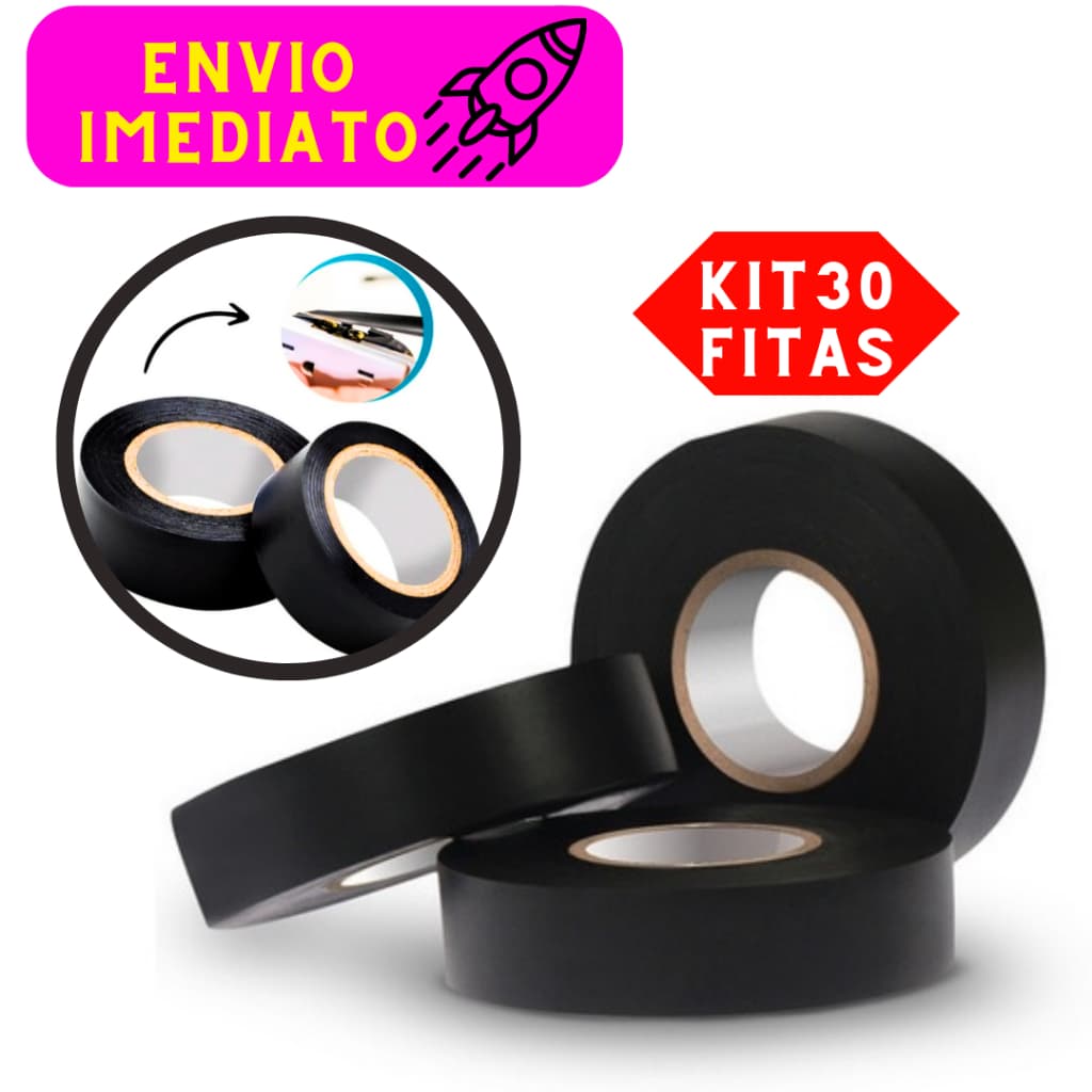Kit 30 Fitas Isolantes Resistente Retardante de Chamas Antichamas Fita Preta 05 e 10 Metros Premium