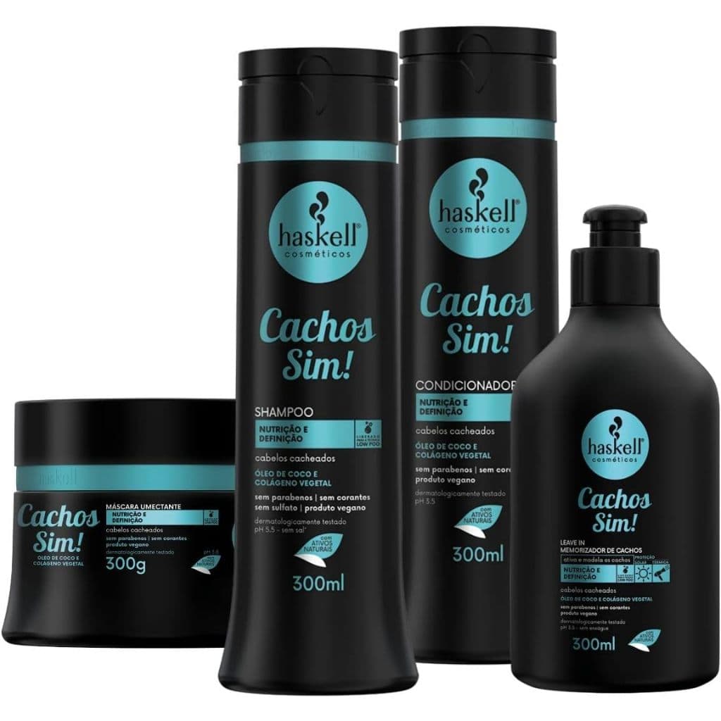 Kit Haskell Cachos Sim! Total 300Ml  Cuidados com Cabelo e Condicionador Cabelo Couro Cabeludo Salão de Beleza Deminina