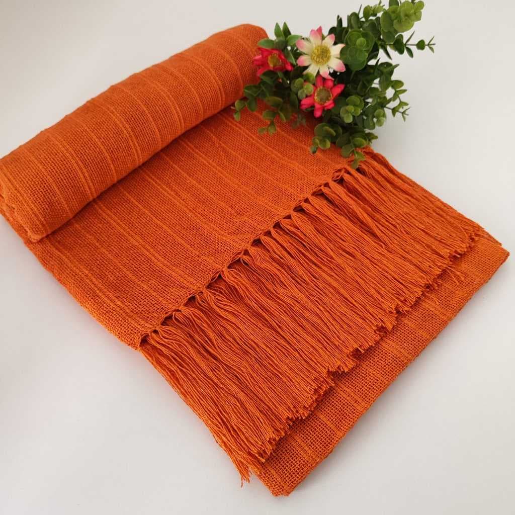 Manta para sofa Laranja, Artesanato Tear Mineiro Xale de sofa, decoração cama.