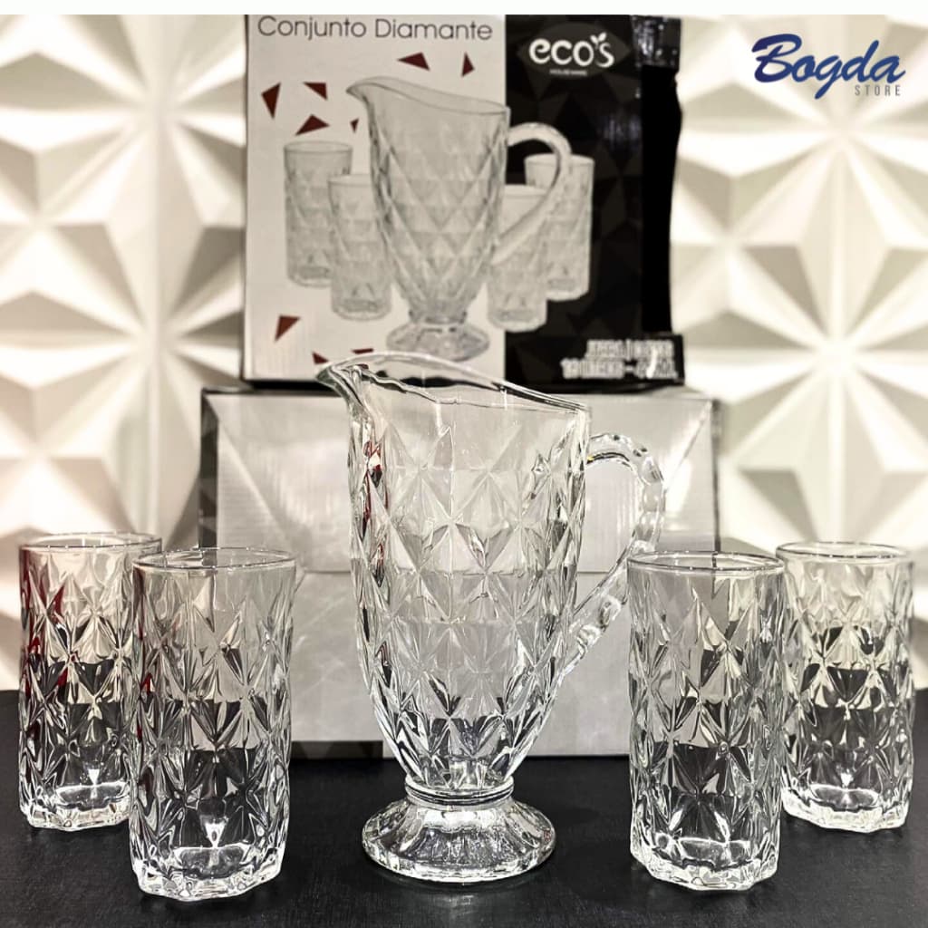 Kit Jarra De Vidro 1lt + 4 Copos 300ml Jarra De Suco Agua e Chá