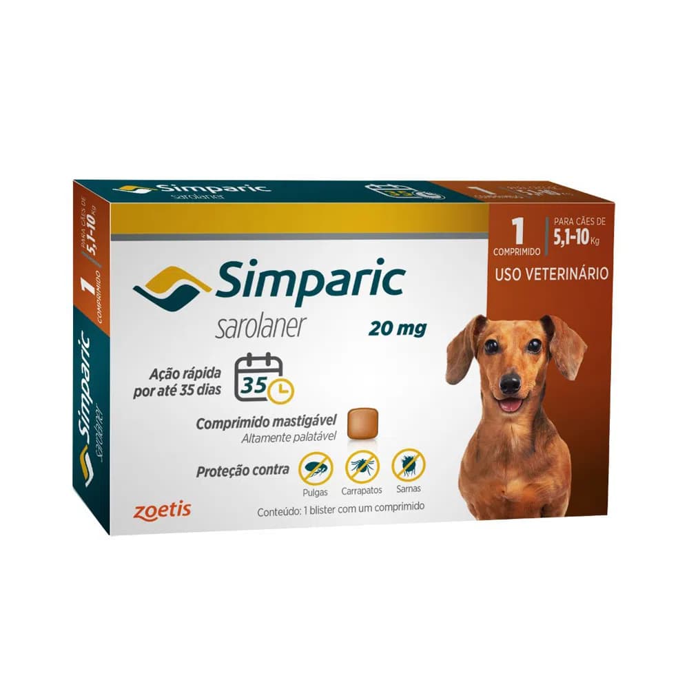 Antipulgas para Cães Simparic 20 mg 5,1 a 10 kg - 1 Comprimido