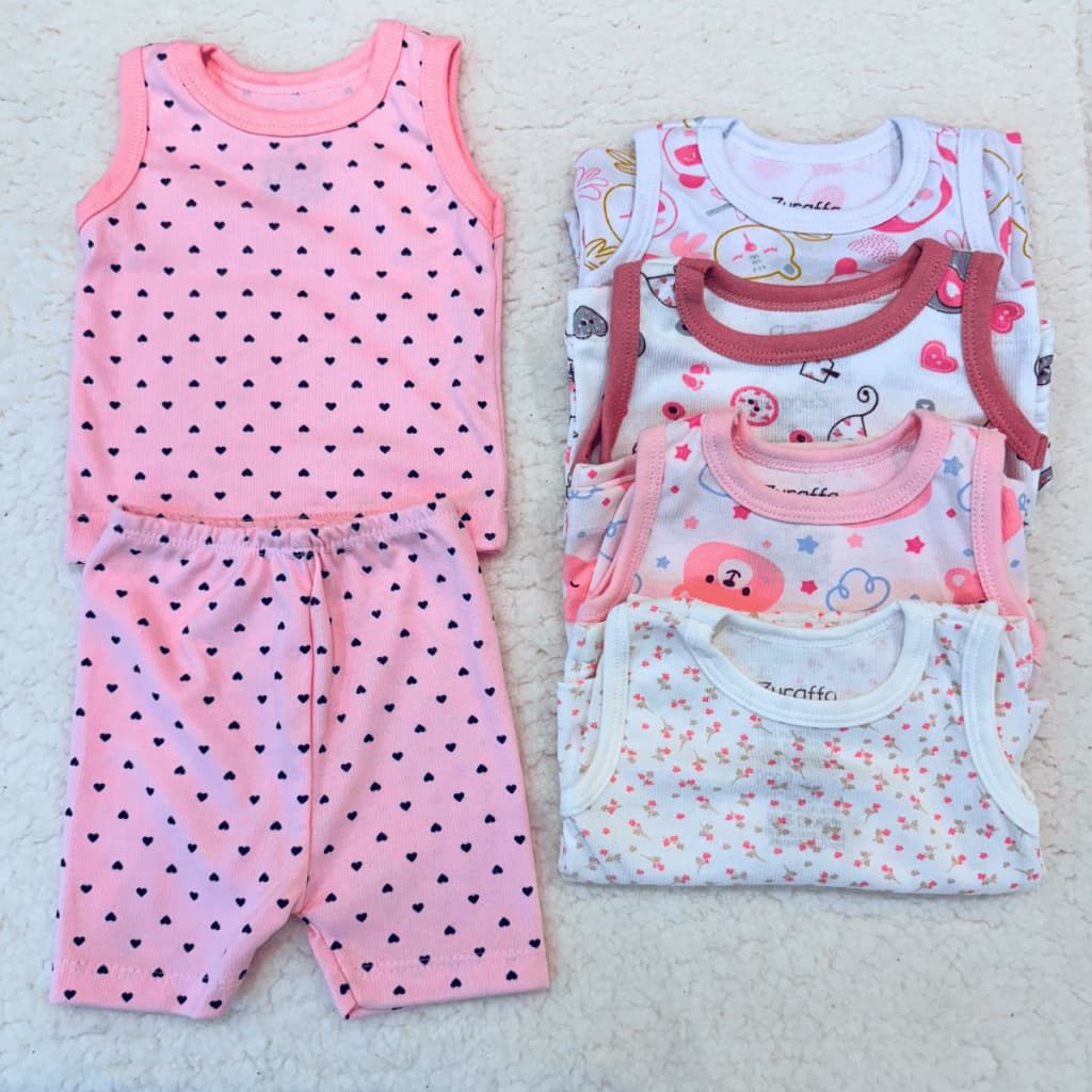 Kit 6 Peças Regata com Short Menino Menina Verão Canelado Fresquinho