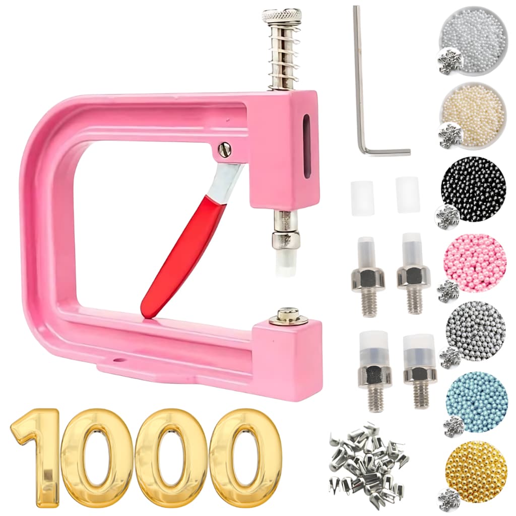 Aplicador de Perola Rosa + 1000 Pérolas + 1000 Rebites para Perolas