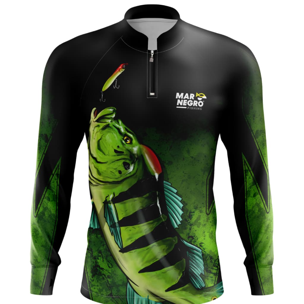 Camiseta de pesca infantil para criança com peixe proteção solar 50+uv mar negro