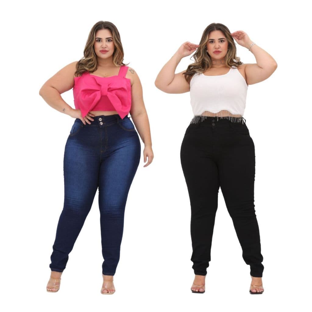 kit 2 calças femininas plus size cintura alta levanta bum bum