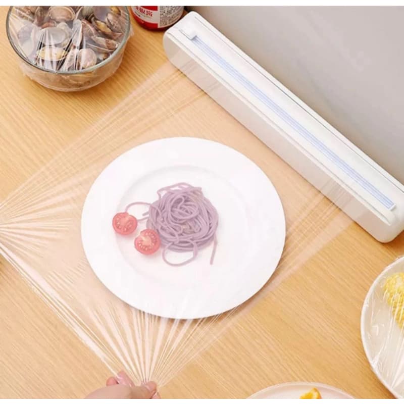 Suporte Cortador De Embalagem De Alimentos 37x6x6cm Plástico Filme Com Imã Ventosa Cozinha Alumínio Top House
