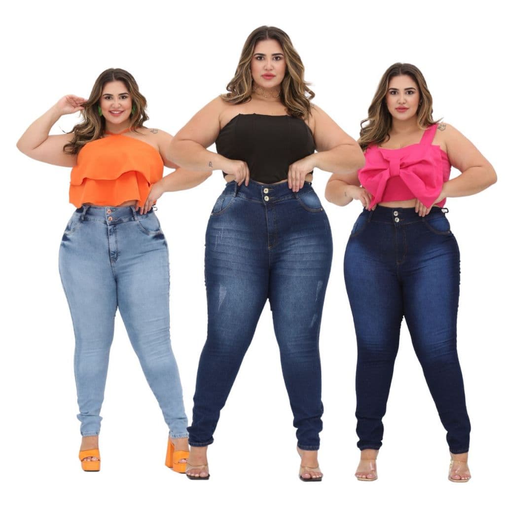 Kit 3 Calcas Feminino Skinny Jeans Hot Pants Plus Size Lycra