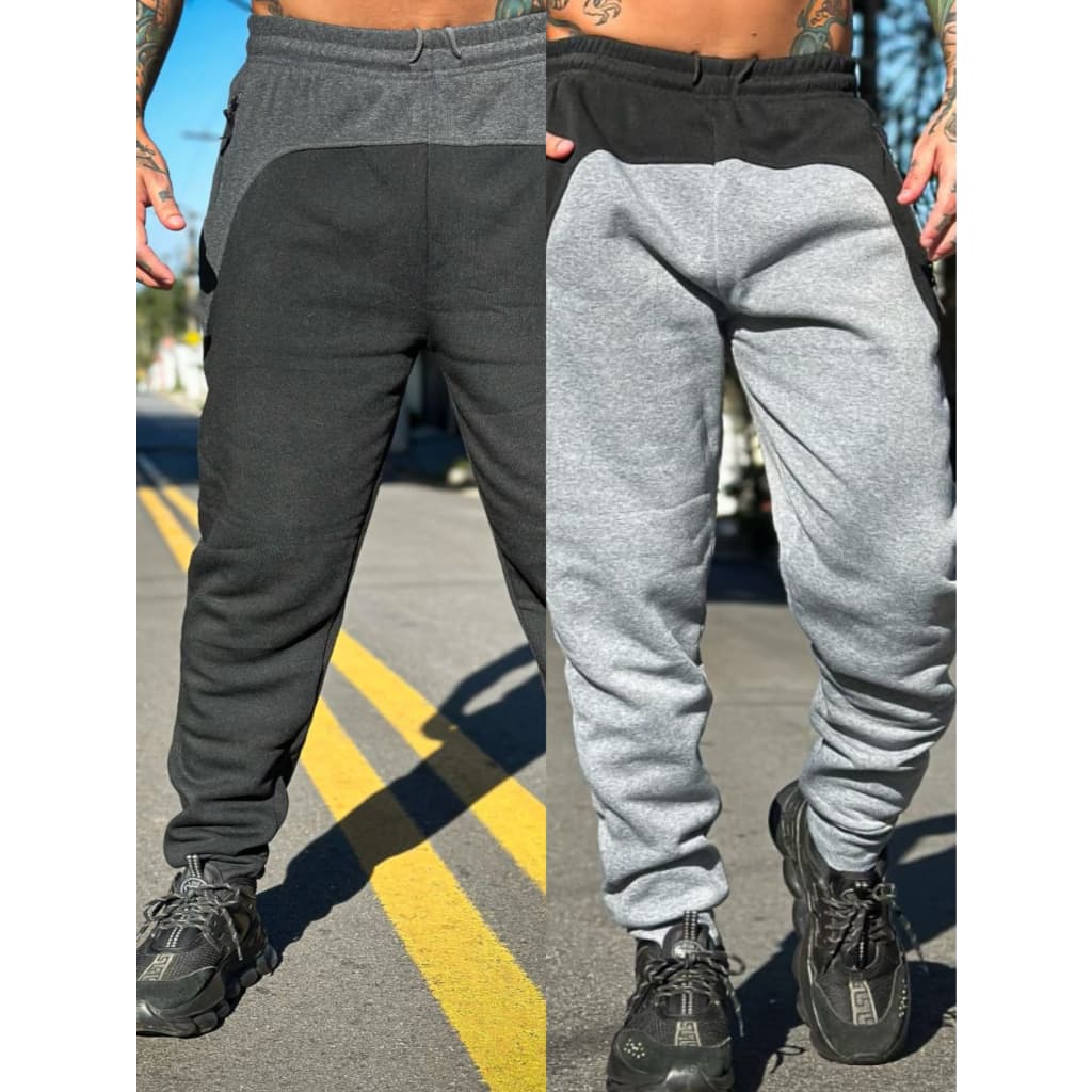 Kit 2 Calças Moletom com Zíper no Bolso Conforto e Estilo Inverno
