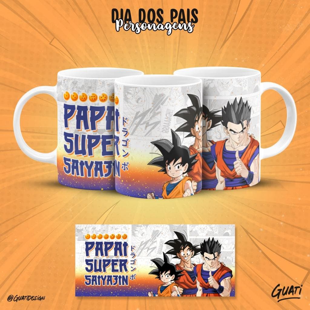 Caneca Presente Papai super saiyajin Xícara 325ml Dia dos Pais dragon ball