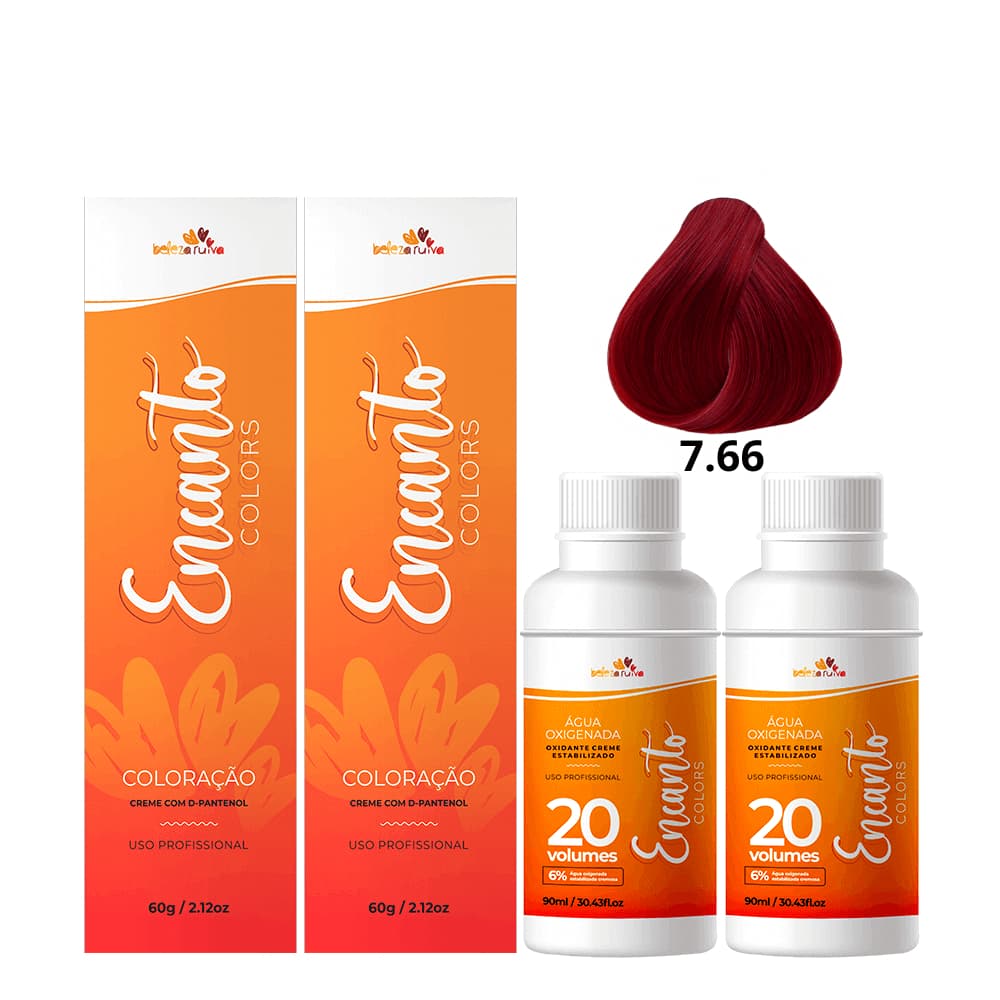 Kit Beleza Ruiva Encanto Colors 7.66 e Oxigenada 20vol 6% - Duas Unidades