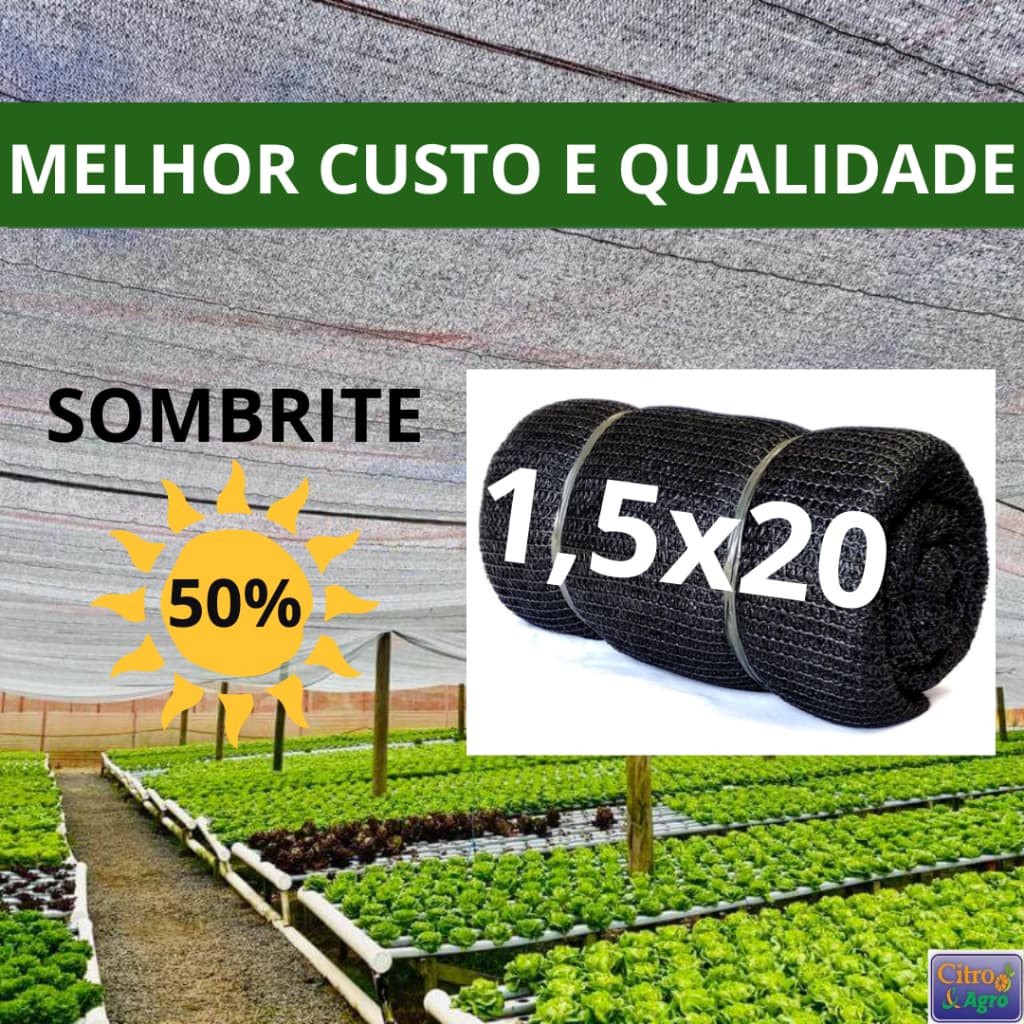 Tela Sombrite Preta 50% - 1,50x20 metros.